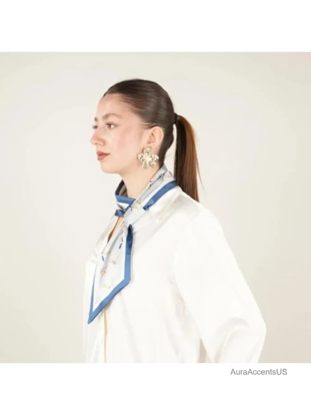 Skinny Silk Scarf for Women, Satin Narrow Long Neckerchief, Easy Pull Through